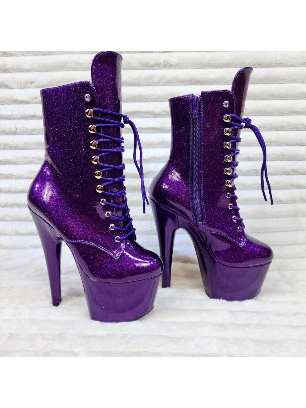 NIB Adore 1020GP Purple Glitter Patent 7" High Heel Platform Ankle Boots - Picture 7 of 12